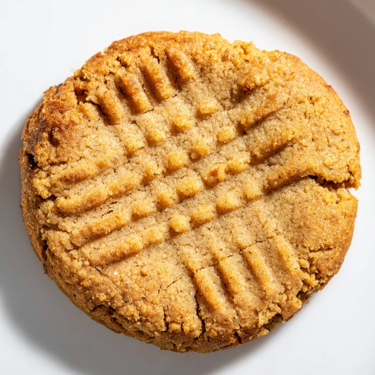 Stack of Keto Toasted Almond Butter Cookies on a ceramic plate beside a glass of almond milk.  