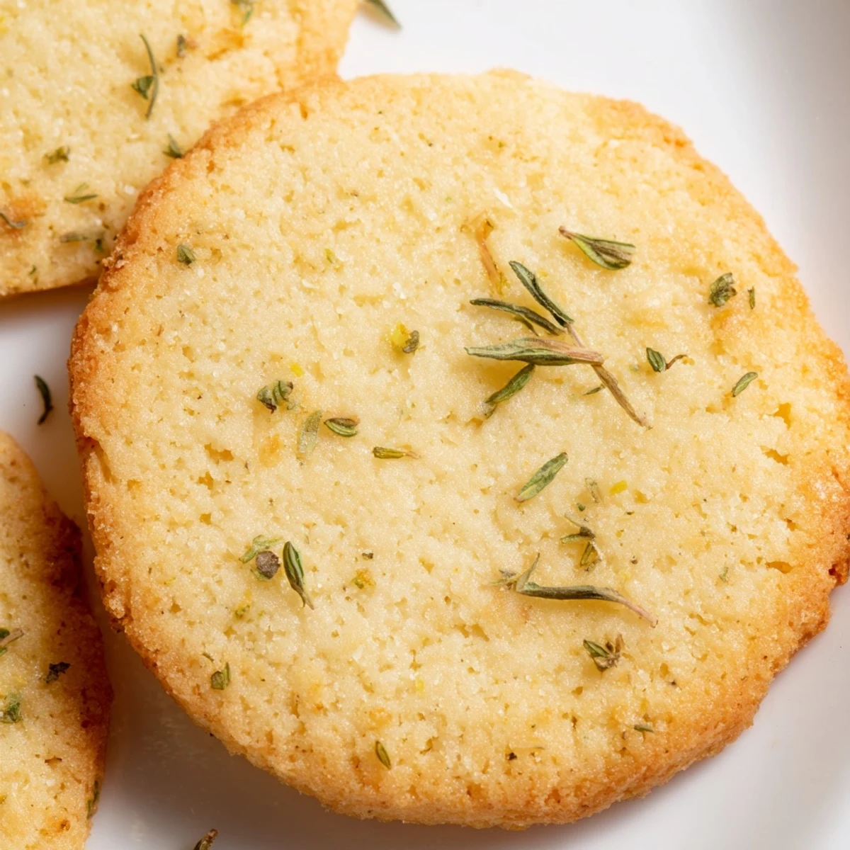 Plated Gluten-Free Lemon Thyme Cookies are drizzled with lemon glaze, offering a sweet and zesty afternoon tea treat.