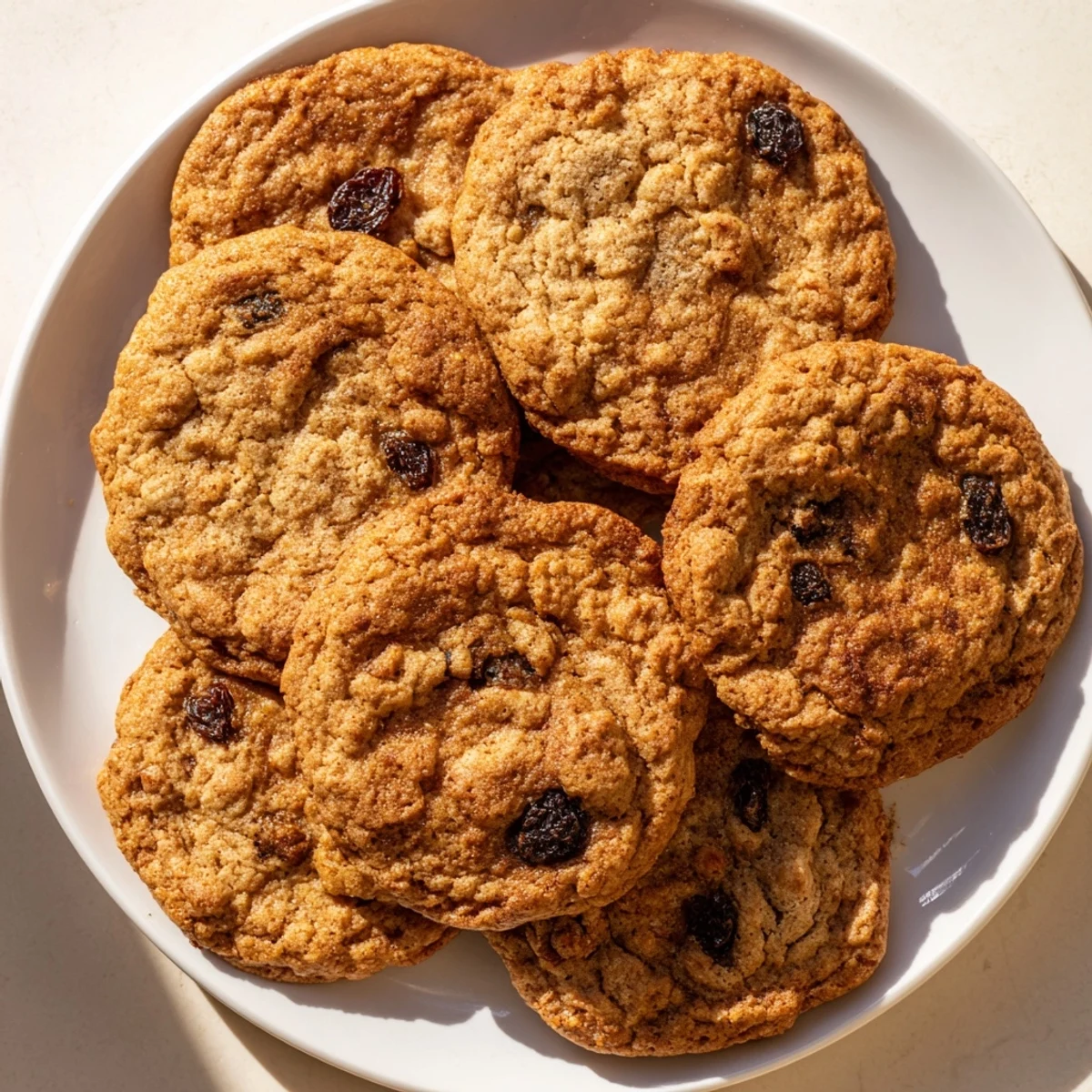 A close-up view of a Gluten-Free Cinnamon Swirl Oatmeal Raisin Cookie broken open to reveal its chewy oat interior.