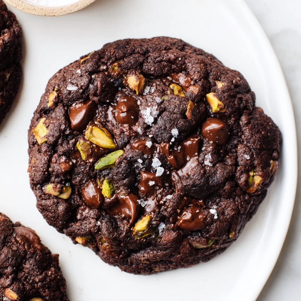 Chewy Dubai chocolate pistachio chocolate chip cookies with gooey melted chips and crunchy roasted pistachios