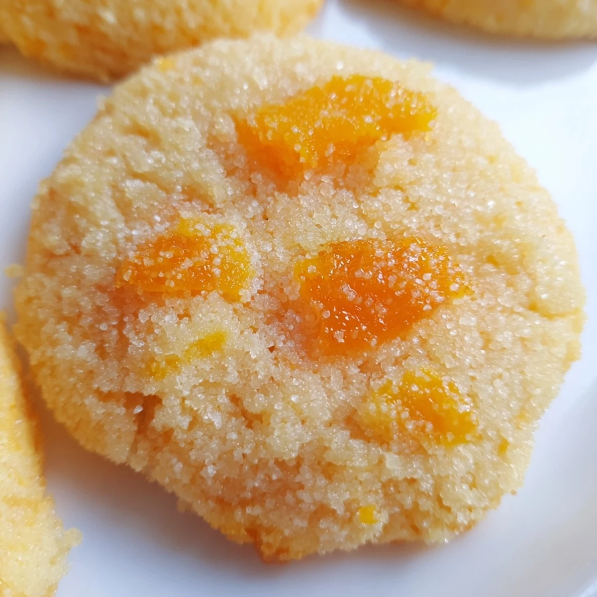 Soft vegan mango sticky rice sugar cookies with golden edges and juicy diced mango bits