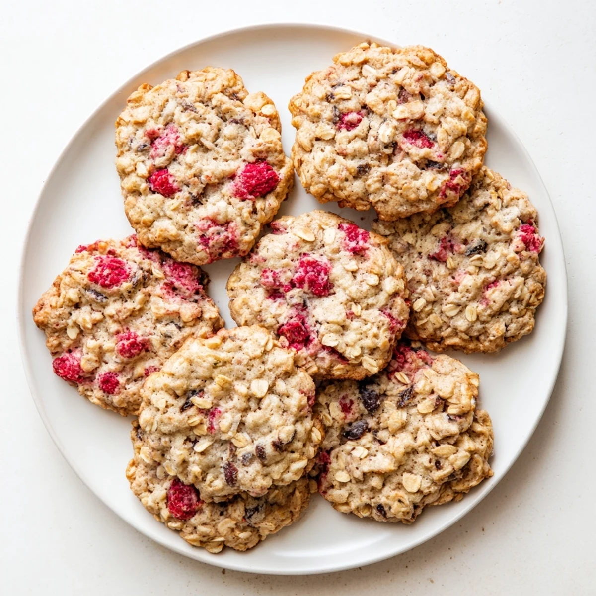 Golden raspberry lemonade oatmeal raisin cookies fresh from the oven on a wire cooling rack