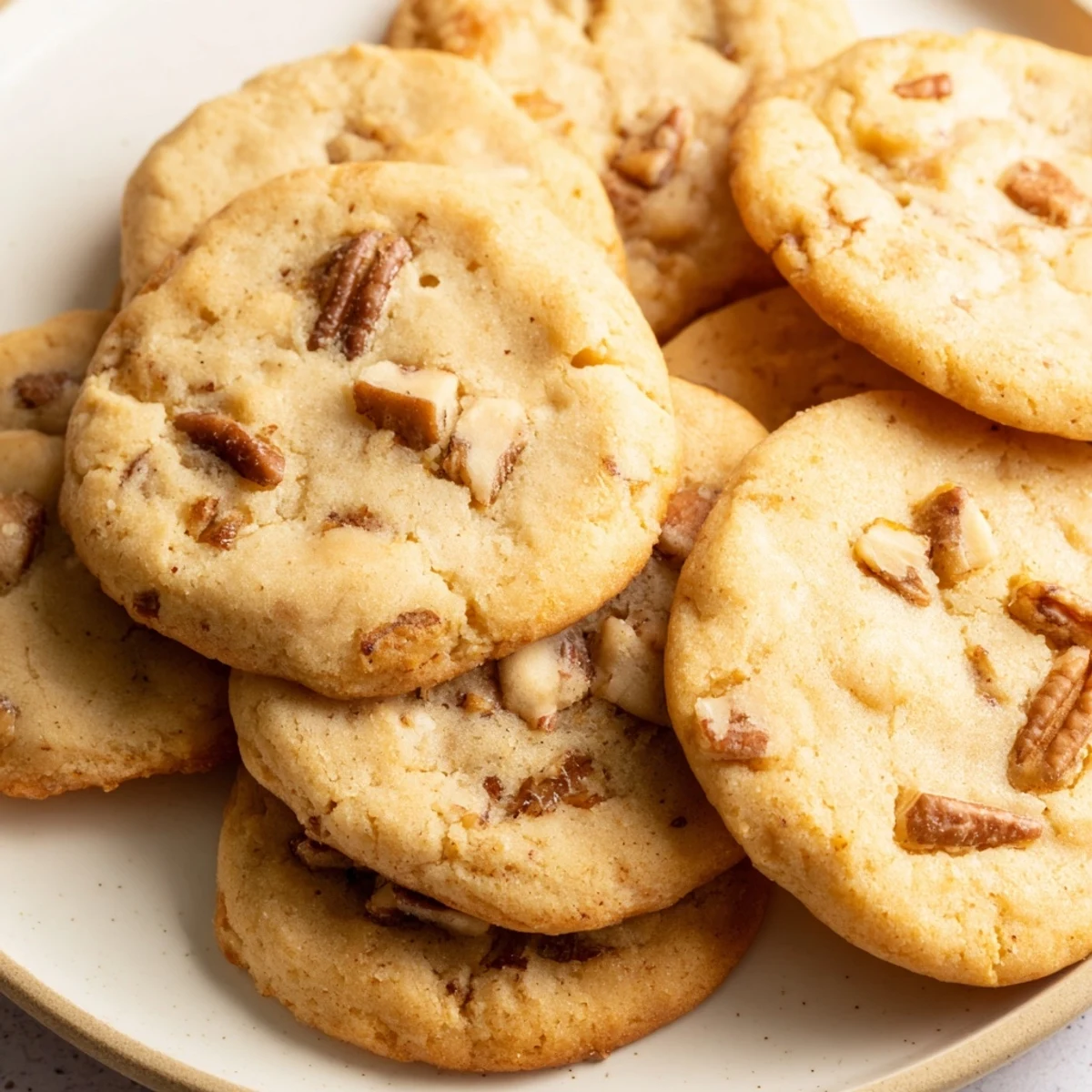 Chewy low carb keto brown butter pecan cookies cooling on a wire rack with visible speckled texture from almond flour
