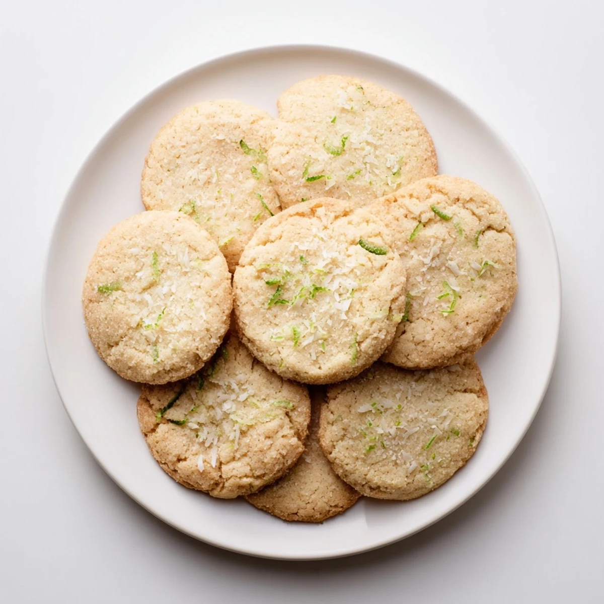 Golden gluten-free coconut lime sugar cookies with lightly crisped edges and sweet lime zest garnish