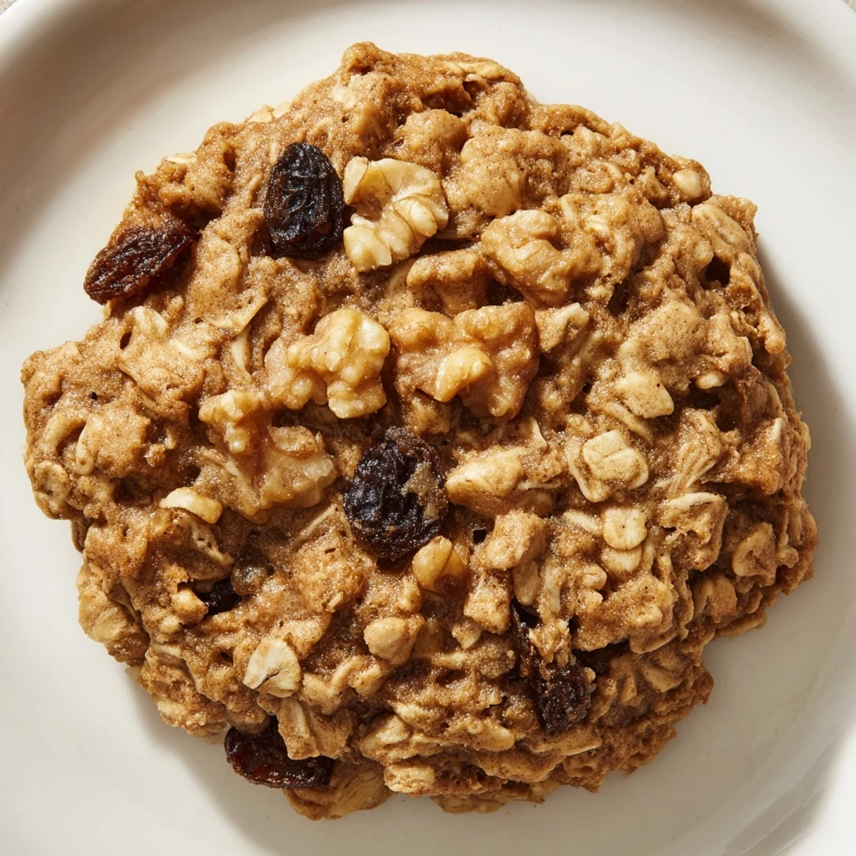 Chewy homemade gluten-free maple walnut oatmeal raisin cookies with visible oats and crunchy walnut pieces