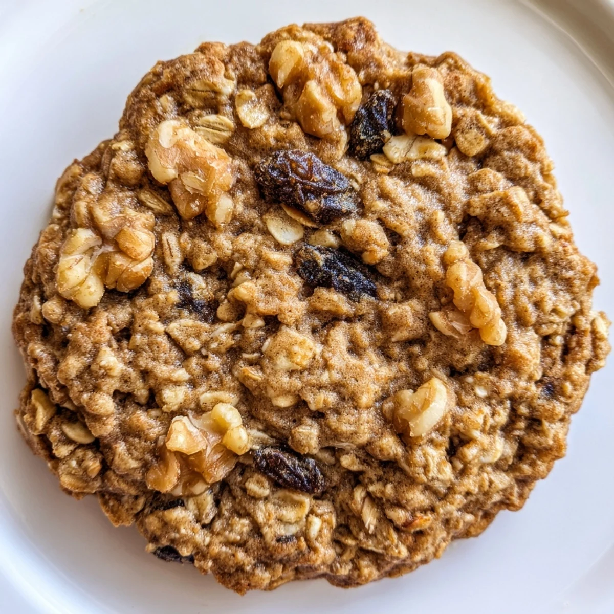 Freshly baked gluten-free maple walnut oatmeal raisin cookies on a wooden cutting board ready for serving