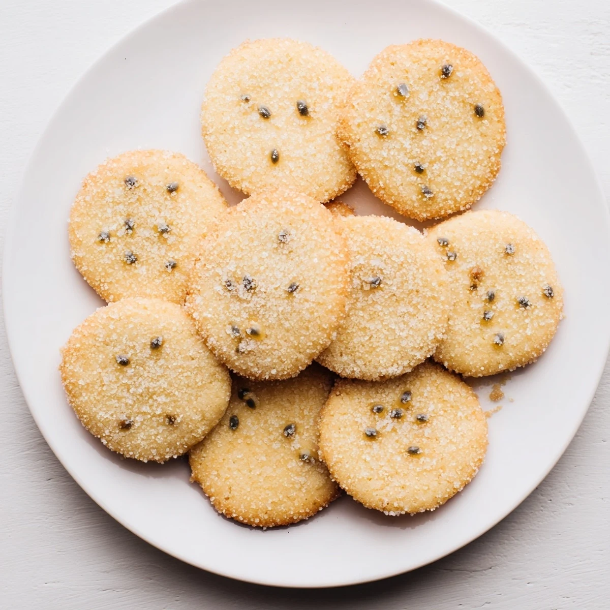 Stack of soft dairy-free passionfruit vanilla sugar cookies drizzled with tangy yellow glaze