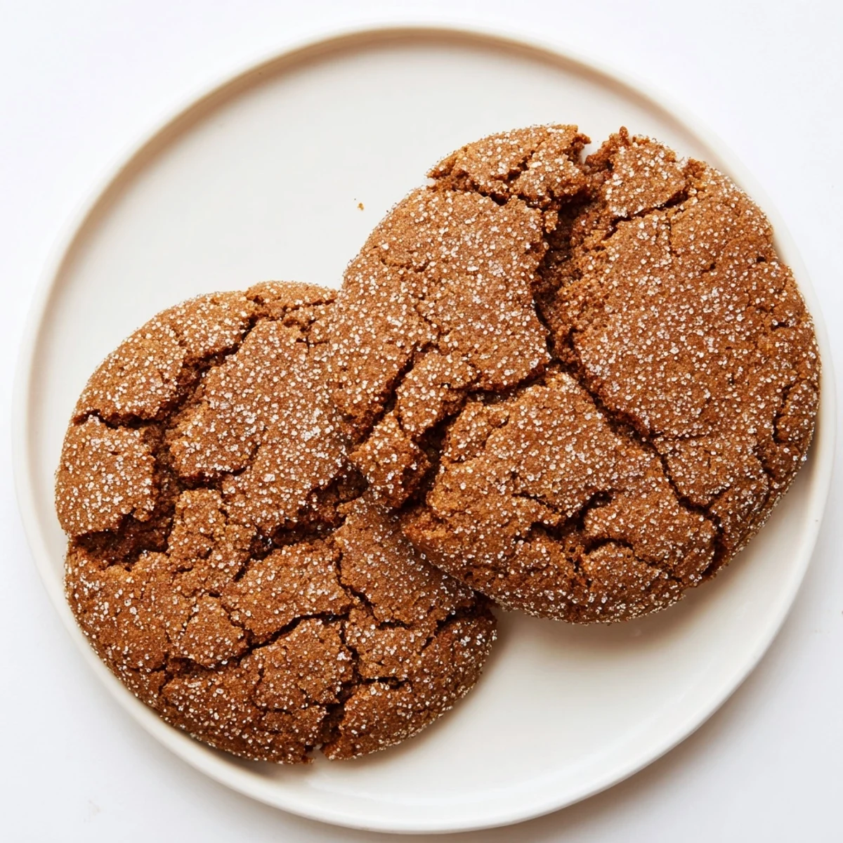 Plate of warm gluten-free molasses spice cookies dusted with granulated sugar for holidays
