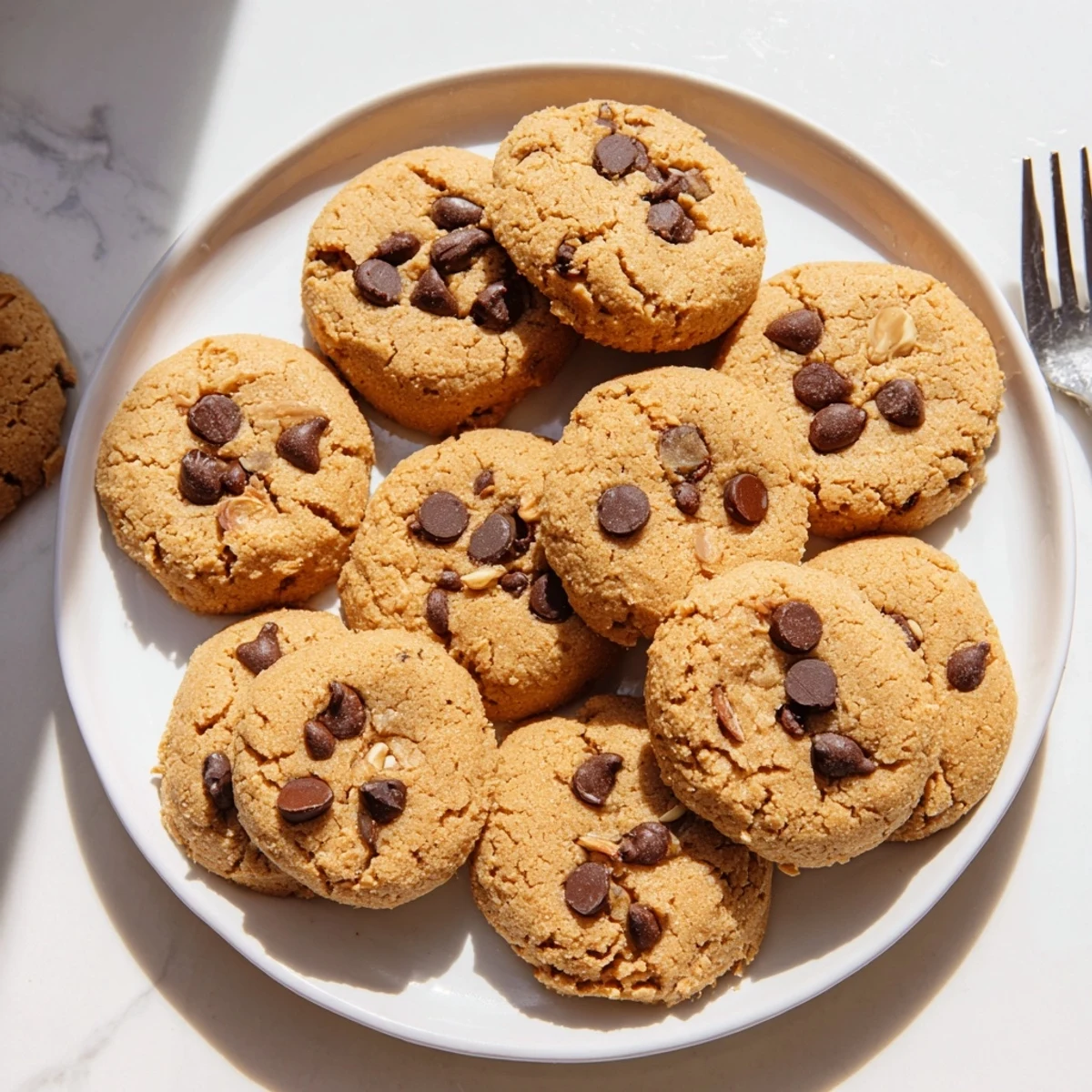 Soft keto maple cinnamon chocolate chip cookies with melted sugar-free chocolate chips on a wooden board
