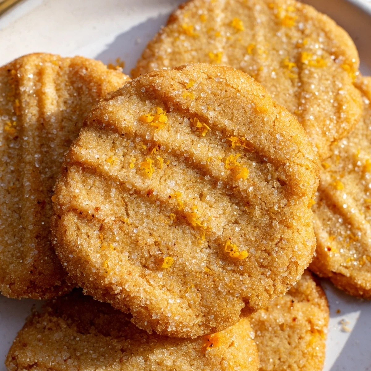 Crisp orange cardamom sugar cookies cooling on a wire rack with snowy sugar coating