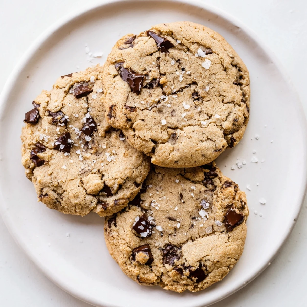 Stack of warm vegan vanilla bean chocolate chip cookies with visible vanilla bean specks and chocolate chunks
