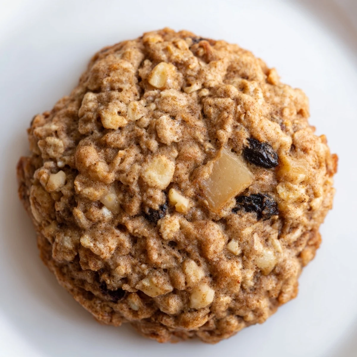 Chewy oatmeal cookies studded with sweet raisins and warm cinnamon-spiced pears on a cooling rack