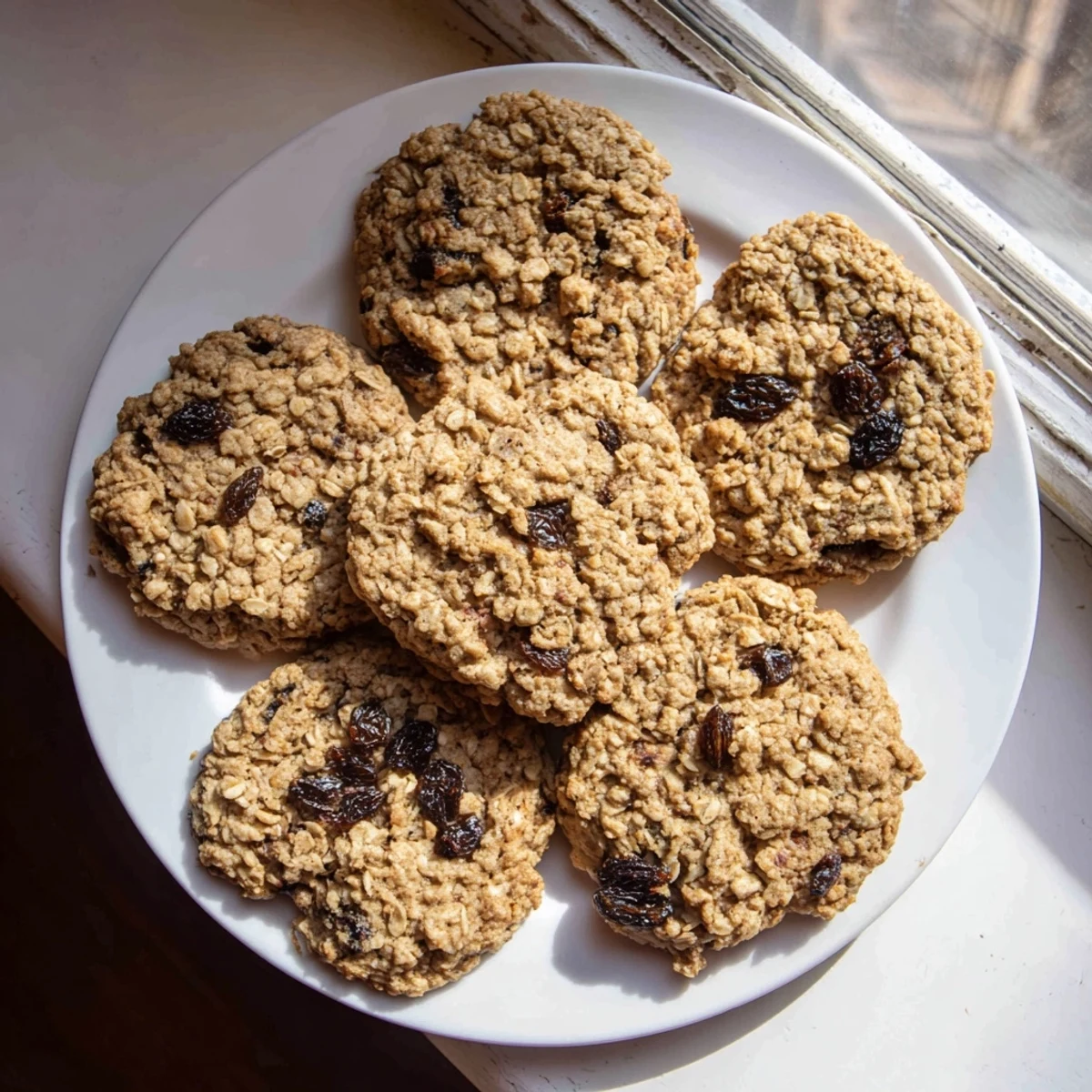Chewy homemade fig honey oatmeal raisin cookies with visible dried fruit pieces