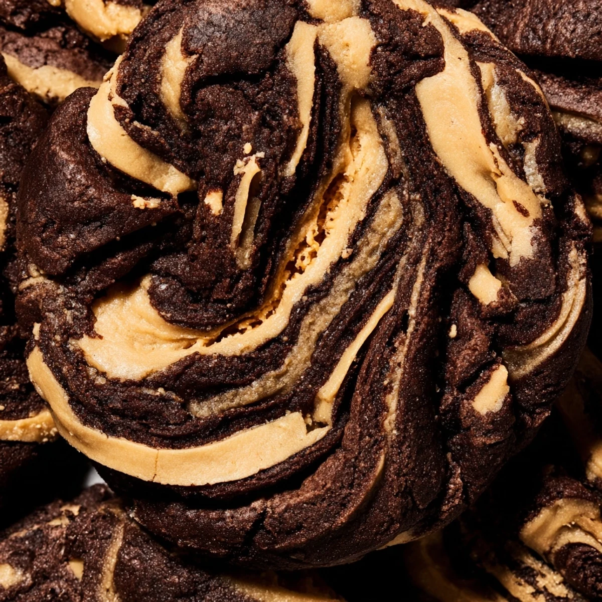 Soft-baked keto chocolate peanut butter swirl cookies featuring rich dark chocolate swirled with creamy peanut butter
