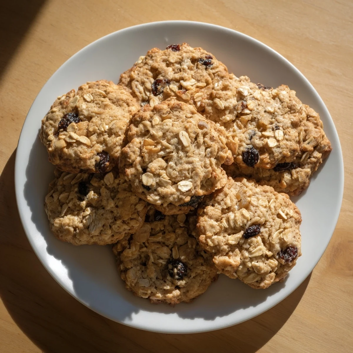 Chewy homemade oatmeal cookies studded with fresh pears and sweet raisins, dusted with cinnamon