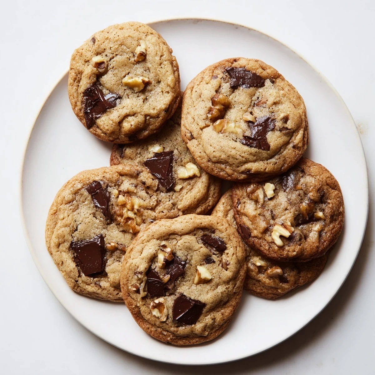 Golden brown butter banana chocolate chip cookies fresh from the oven with melting chocolate chunks