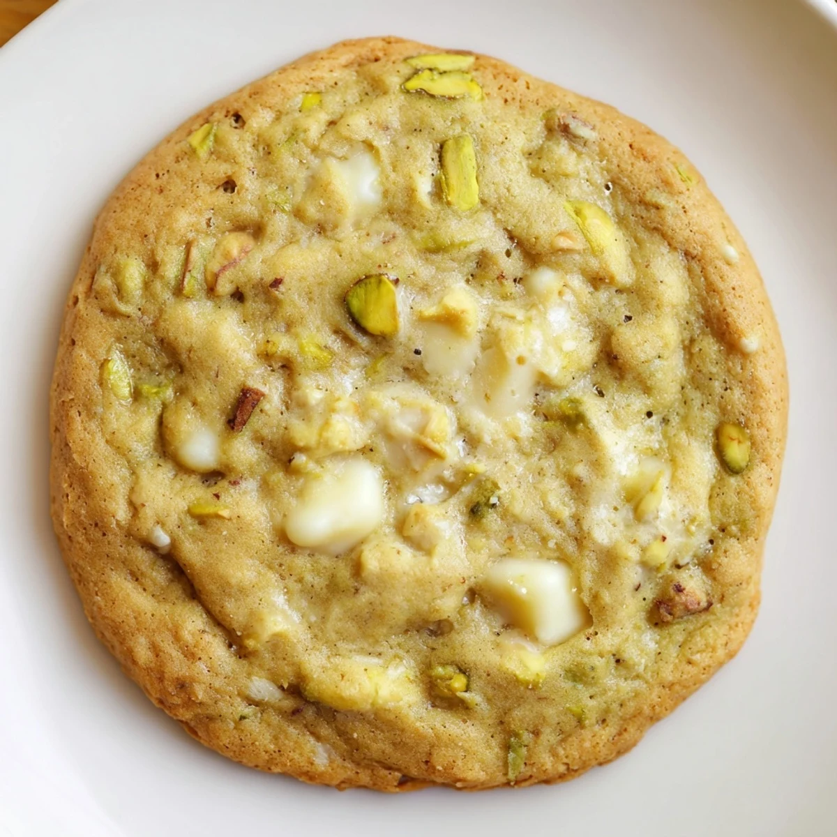 Freshly baked gluten-free pistachio white chocolate cookies showing crisp edges and soft centers