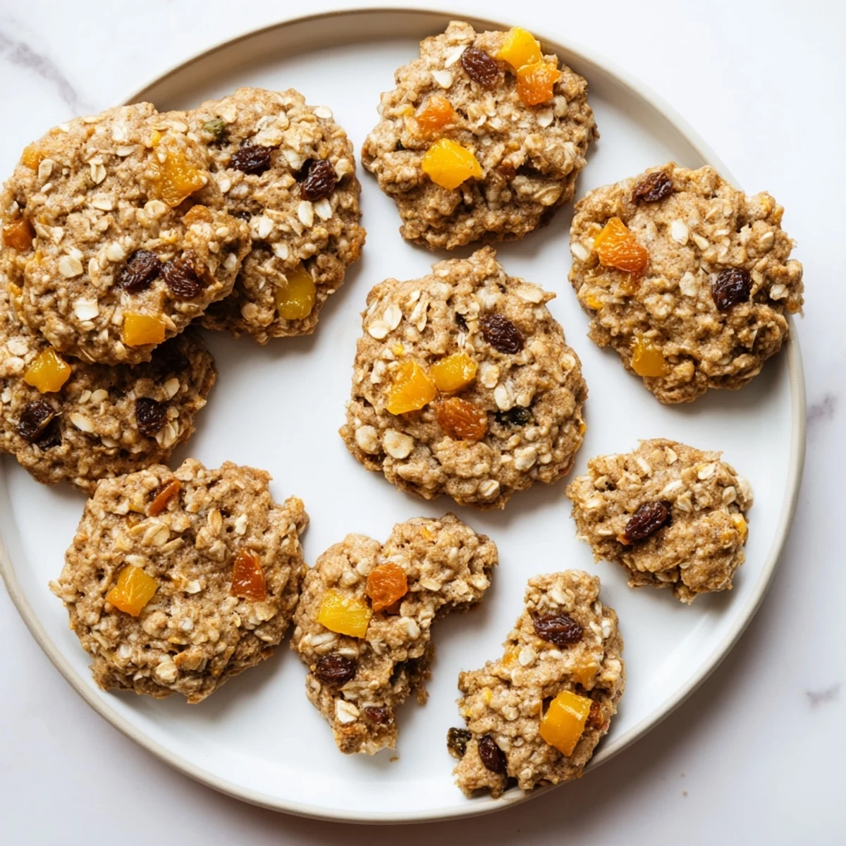 Soft chewy mango coconut oatmeal raisin cookies on a wire cooling rack