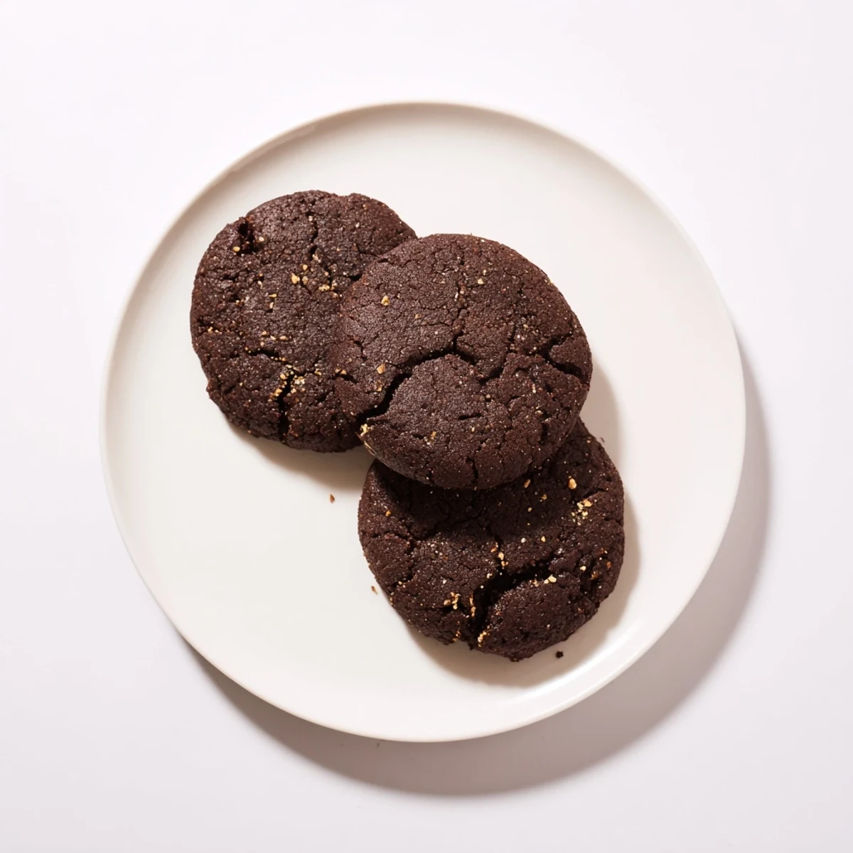 Stack of rich fudgy keto cocoa almond butter cookies dusted with powdered sweetener on wooden board