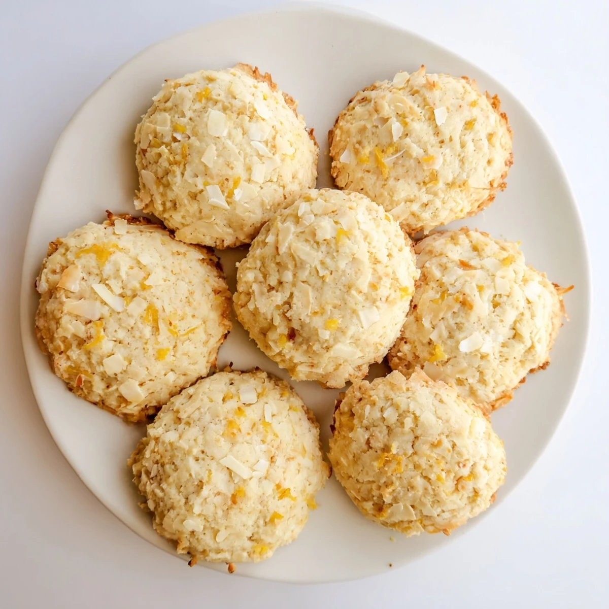 Chewy gluten-free lemon coconut cookies cooling on wire rack with fresh coconut texture