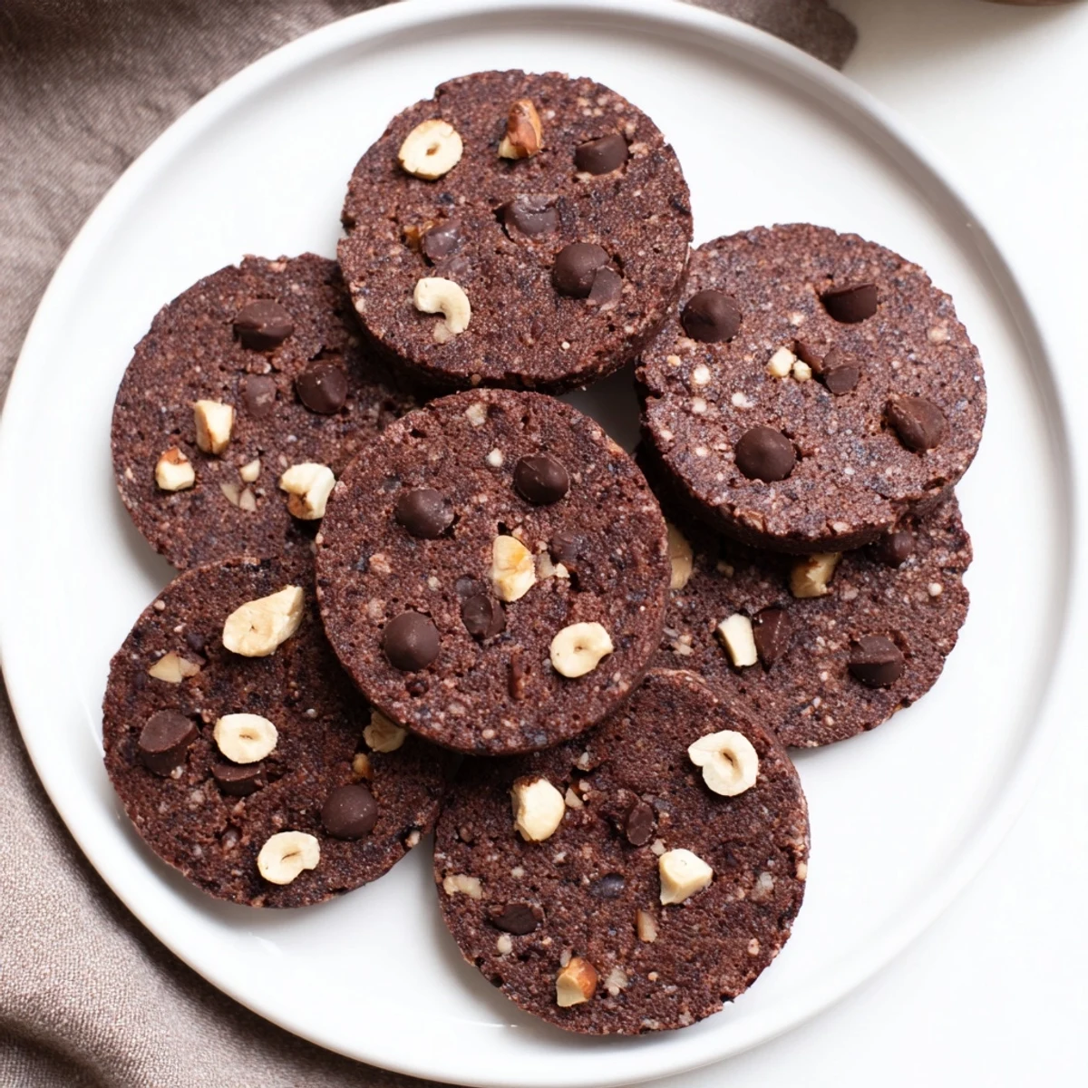 Freshly baked low-carb hazelnut cocoa cookies arranged on a cooling rack with crisp edges and soft centers