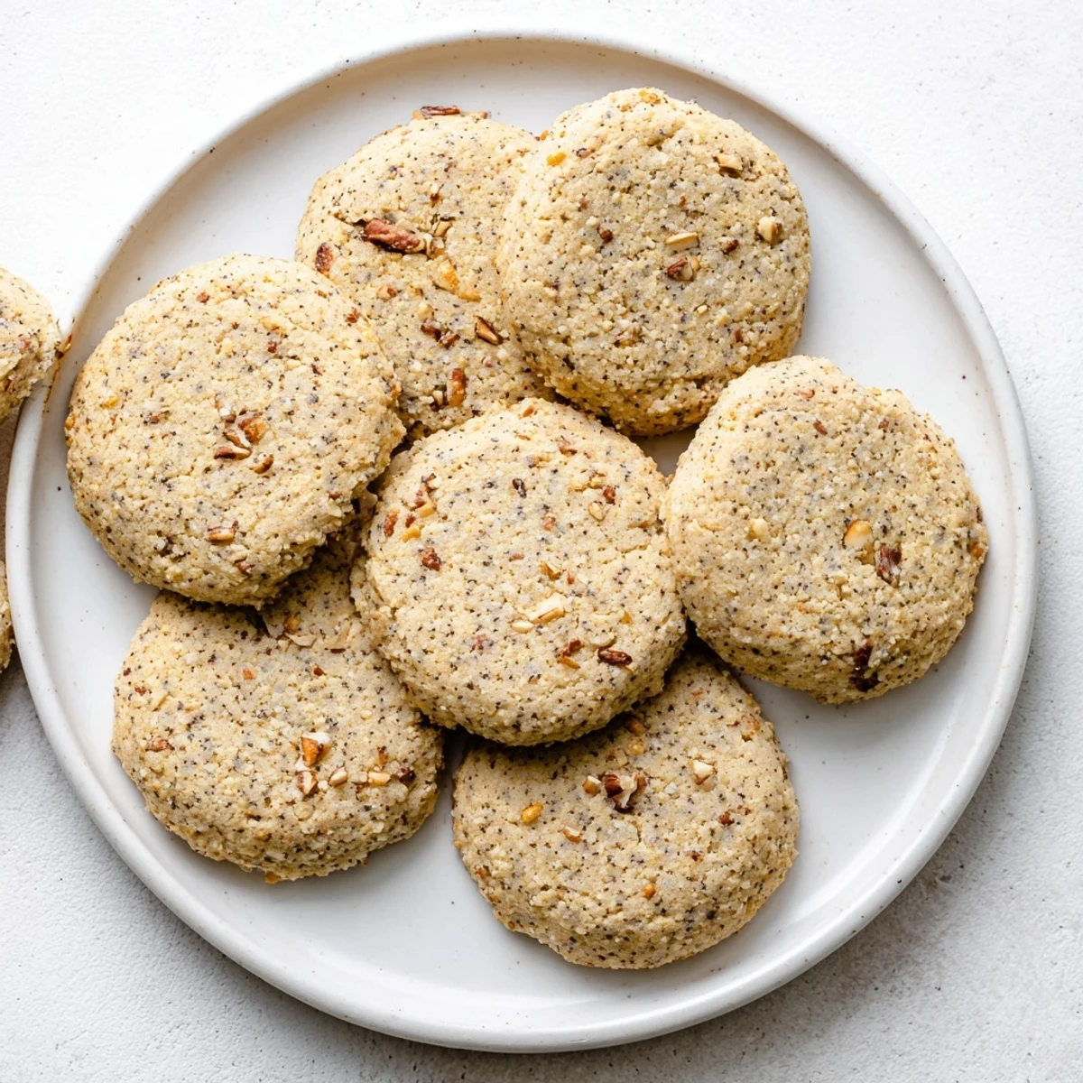 Soft low-carb vanilla chai cookies dusted with cinnamon on a rustic wooden board
