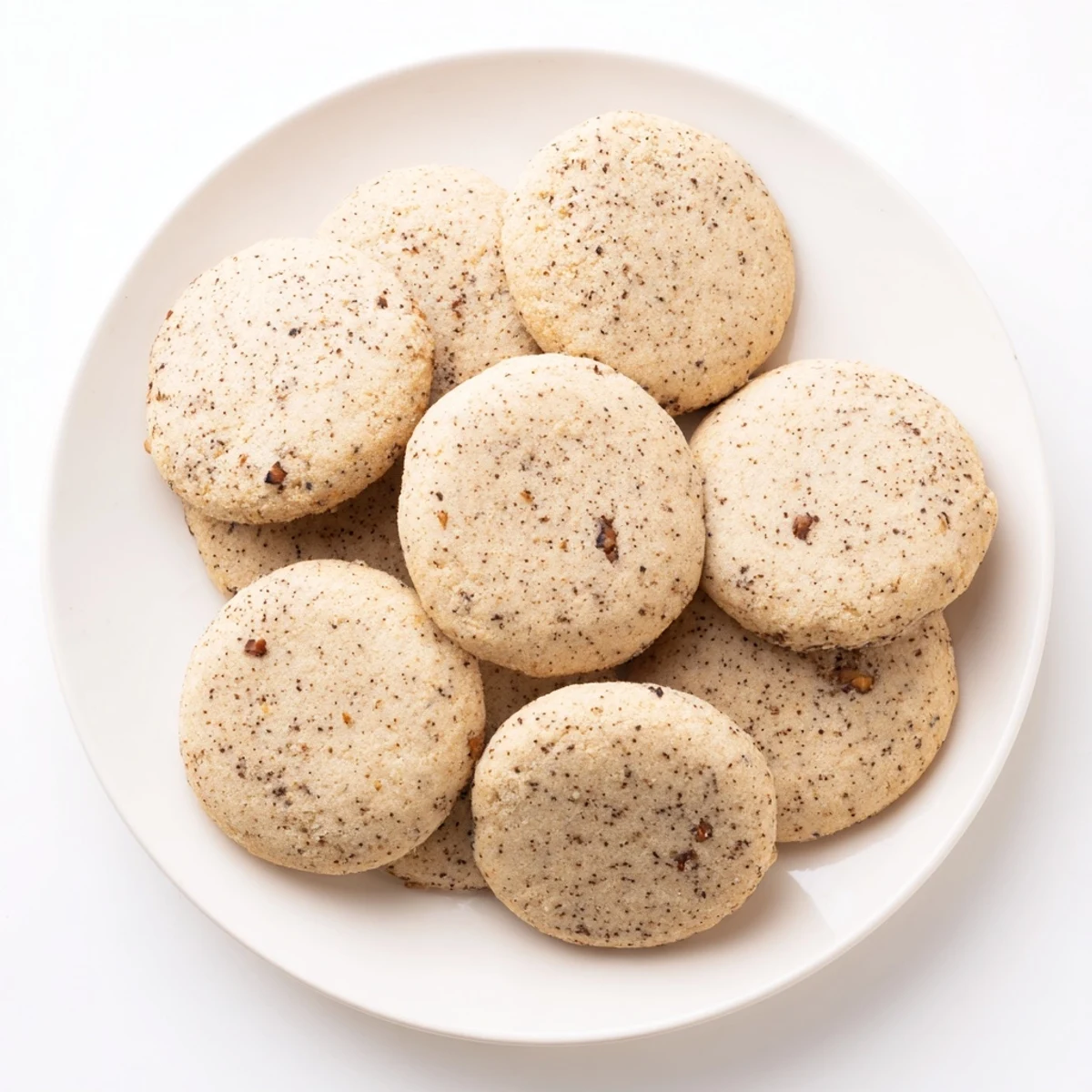 Plate of warm keto vanilla chai spiced cookies alongside a steaming cup of tea