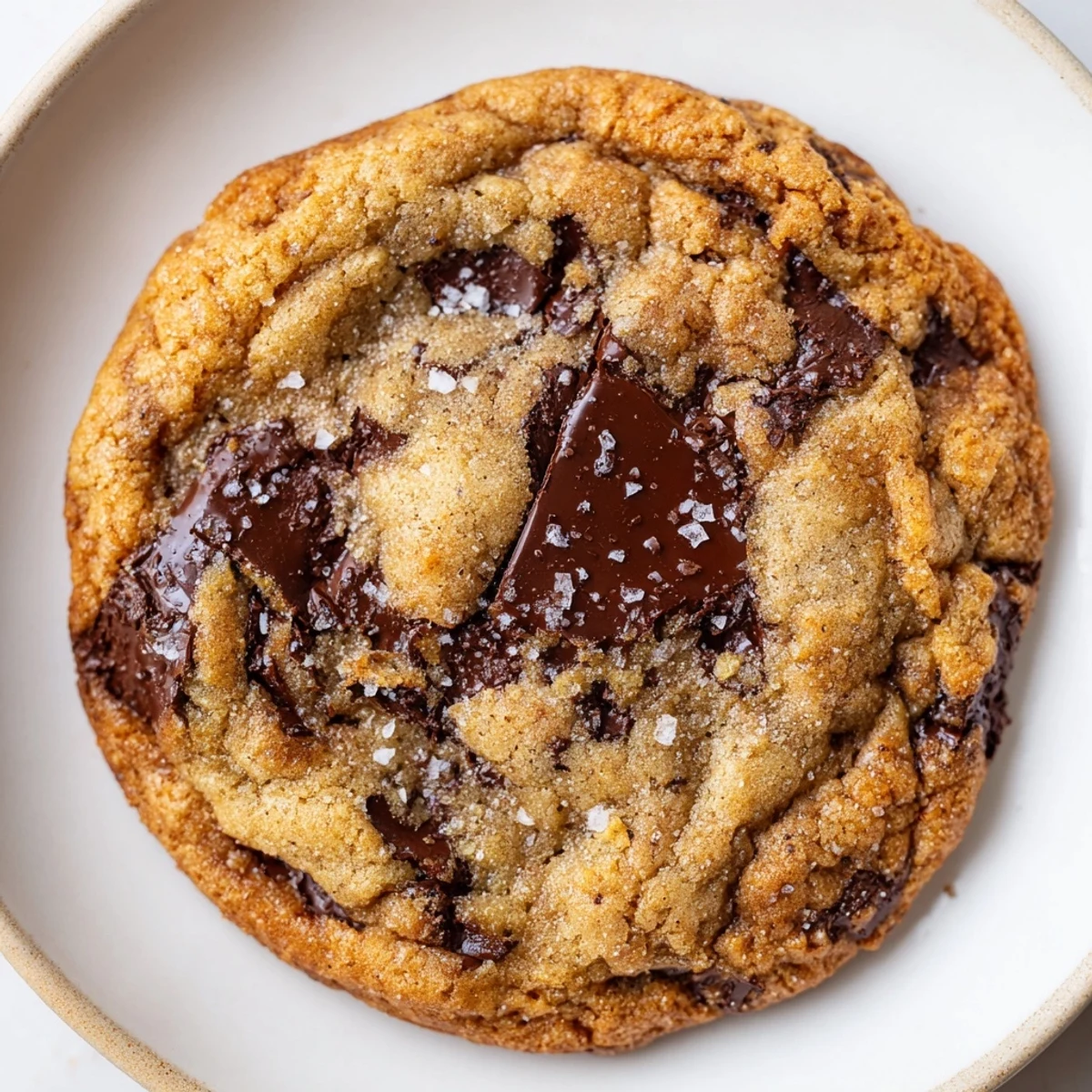 Chewy homemade brown butter vanilla chocolate chip cookies stacked on a rustic wooden cutting board
