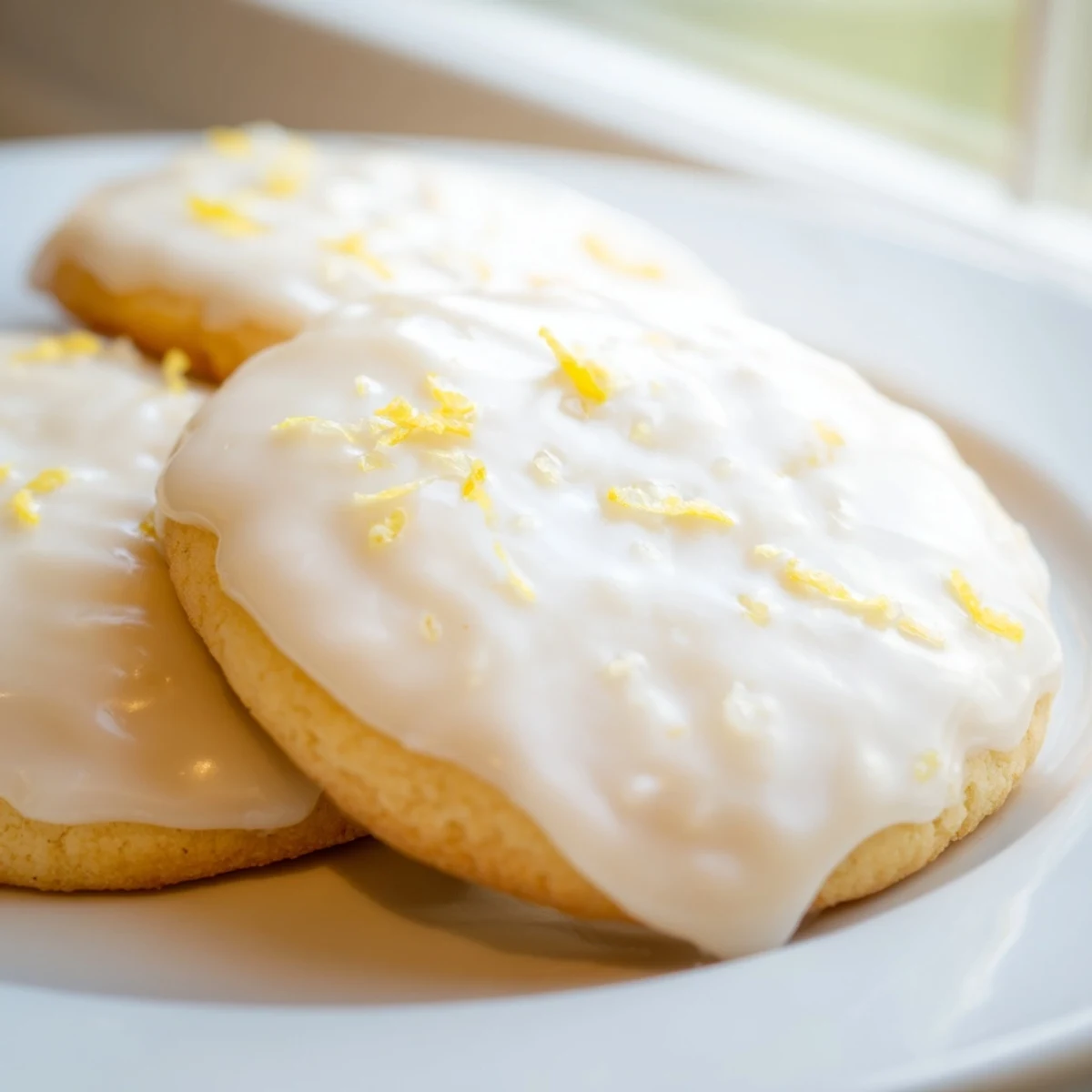 Golden gluten-free lemon glaze sugar cookies topped with tangy white icing drizzle
