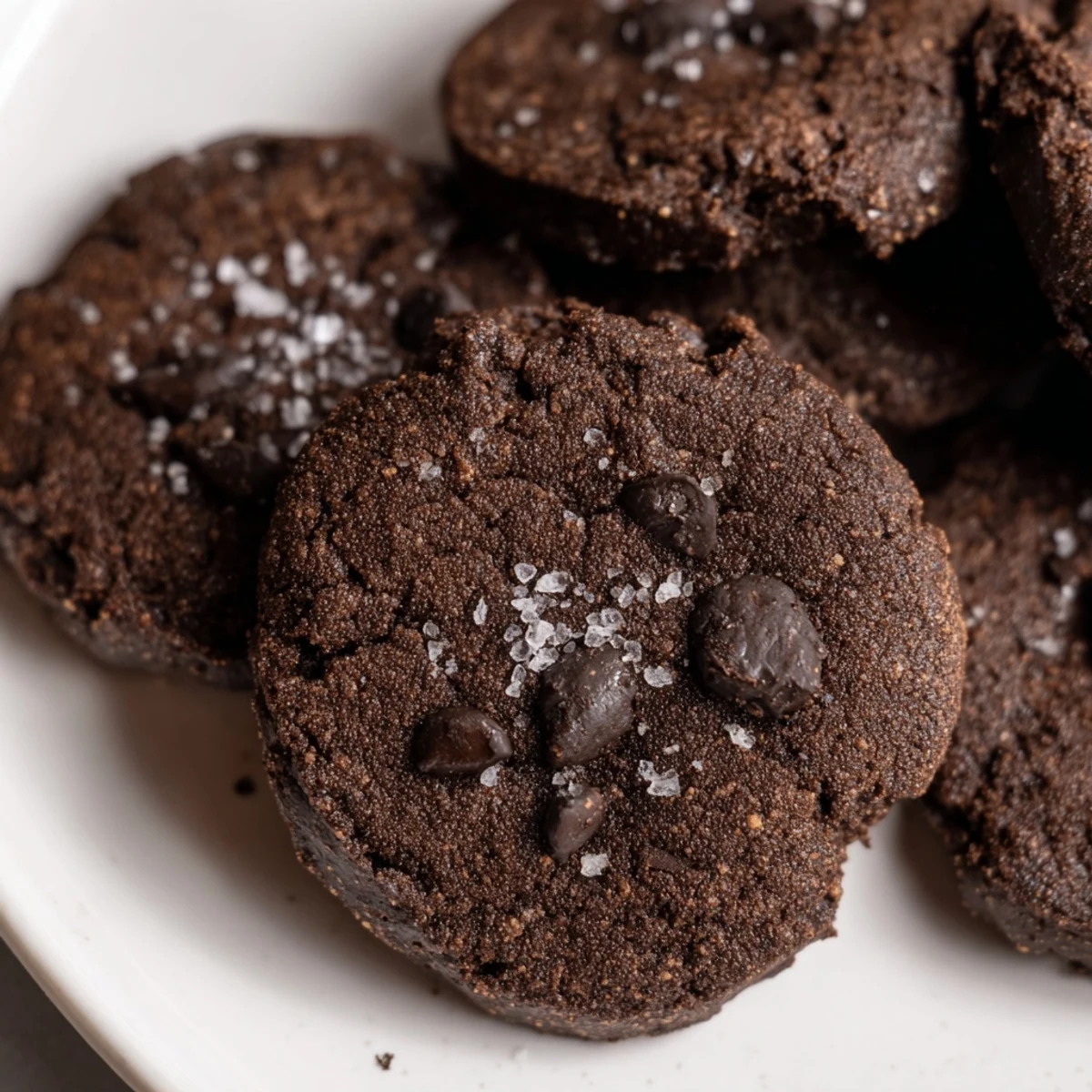 Rich fudgy keto dark chocolate espresso cookies with melted sugar-free chocolate chips on a baking sheet