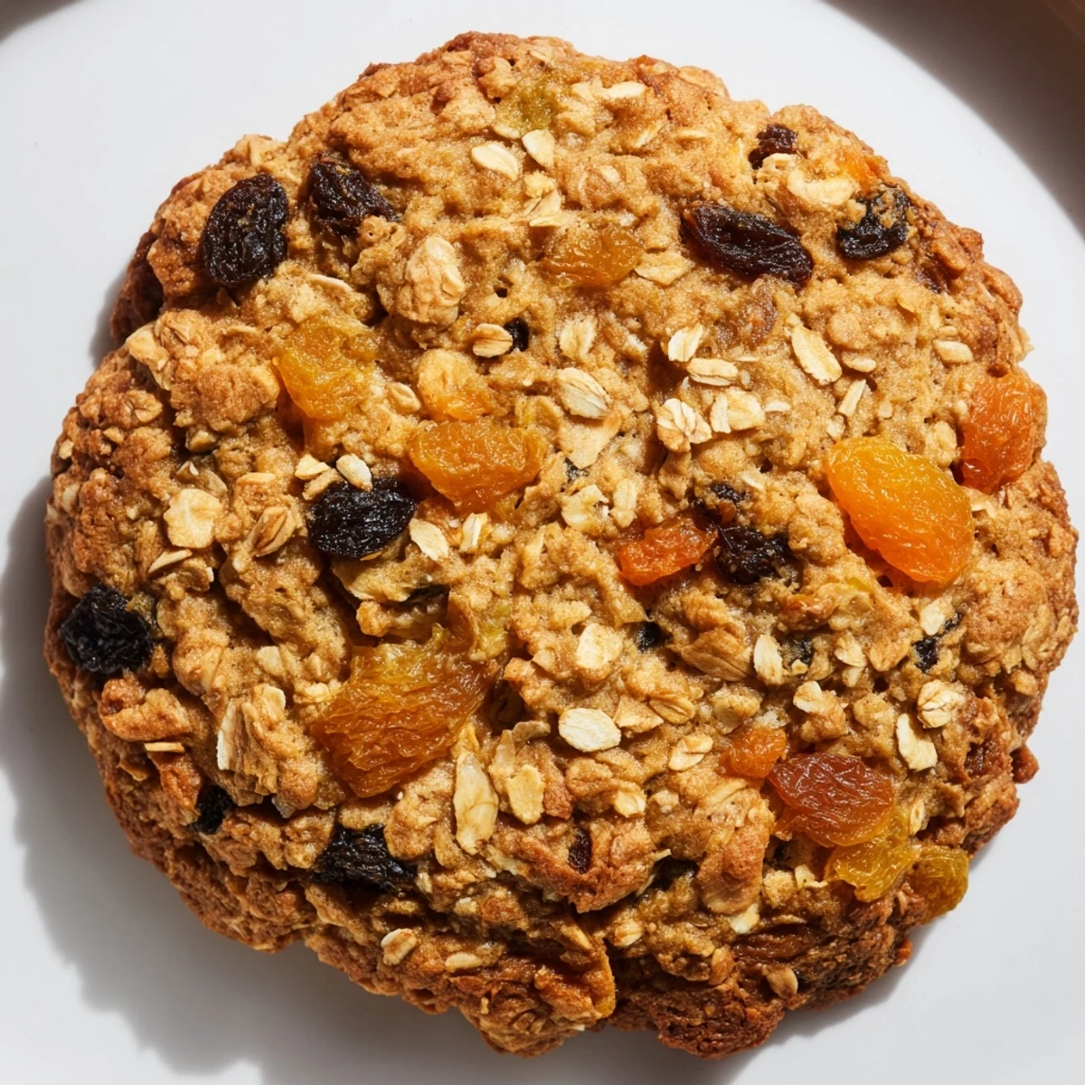 Chewy vegan apricot coconut oatmeal raisin cookies stacked on a wire cooling rack