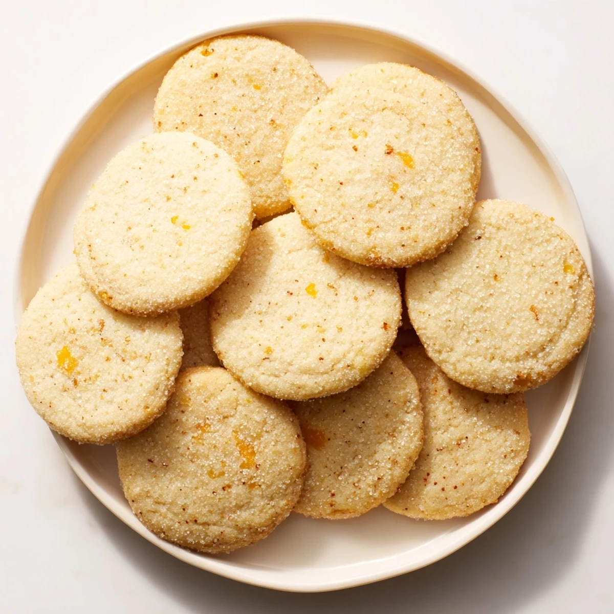 Chewy vegan mango chili sugar cookies stacked high showing sweet mango bits and spicy chili flecks.
