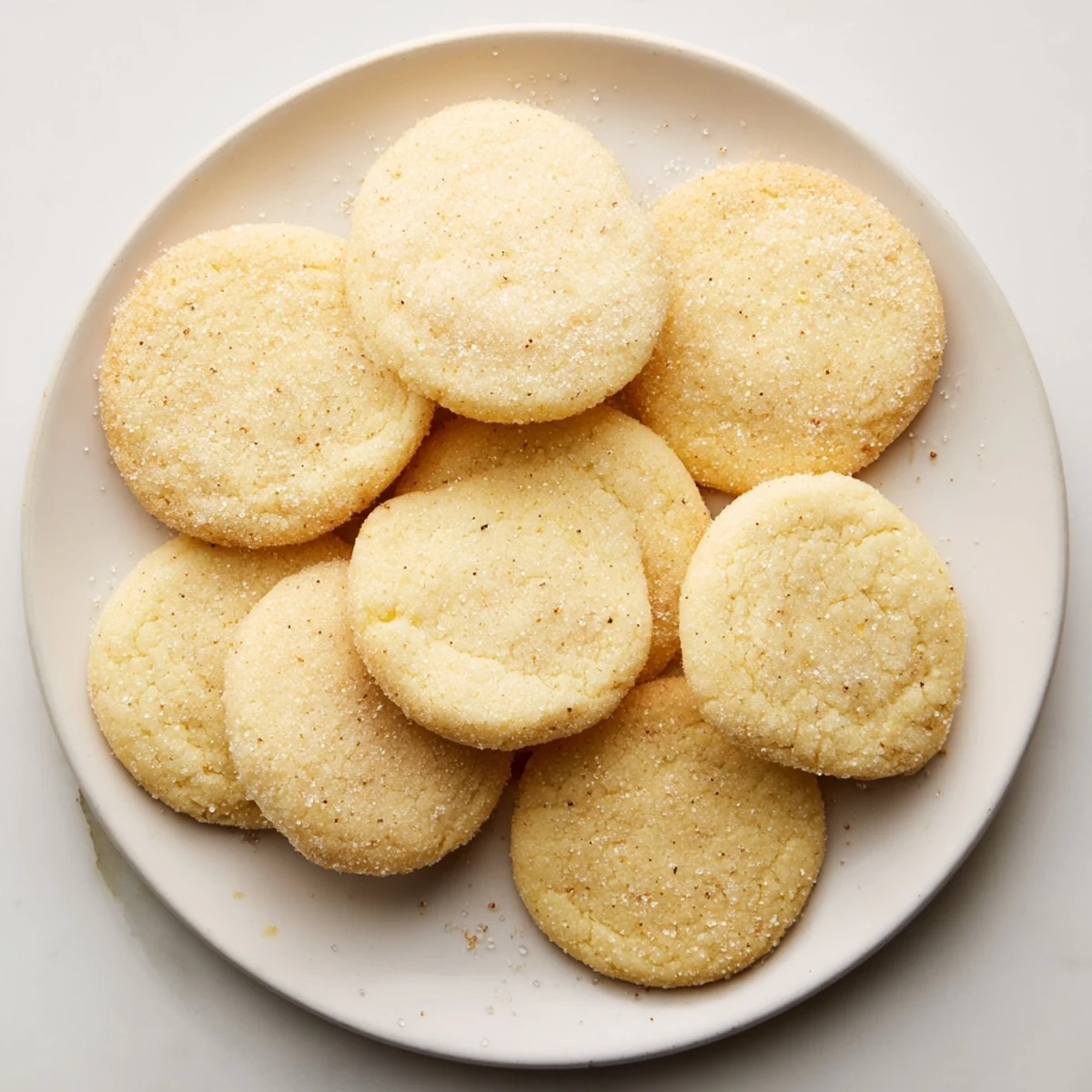 Close up of soft vegan mango chili sugar cookies with crackled sugar tops and subtle red spice.