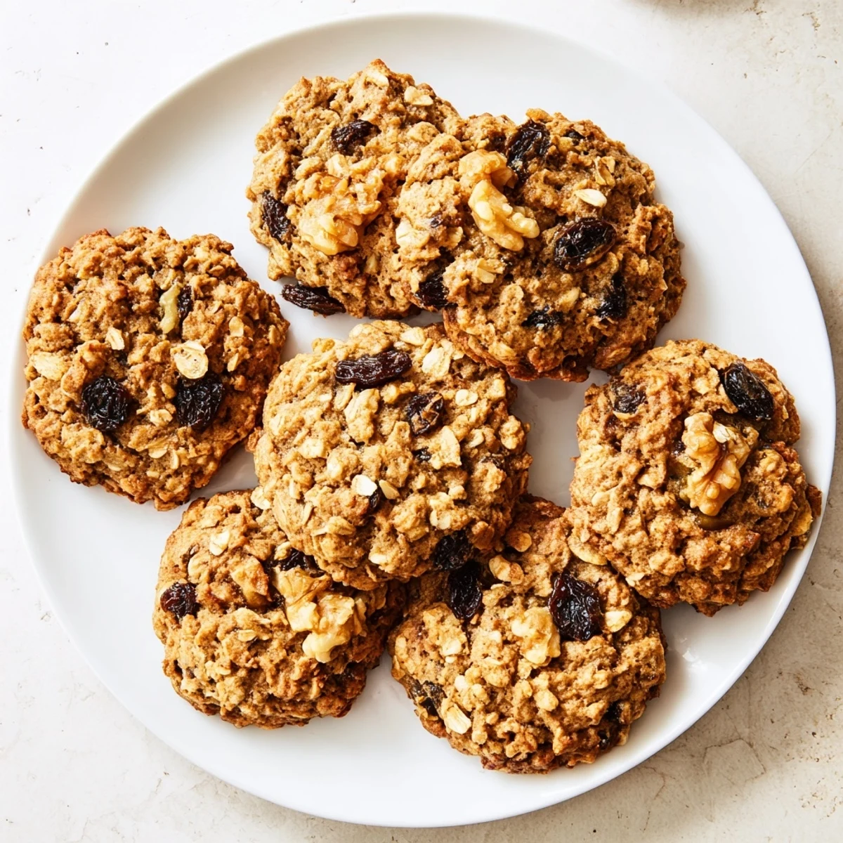Golden vegan passionfruit oatmeal raisin cookies cooling on a wire rack with plump raisins visible