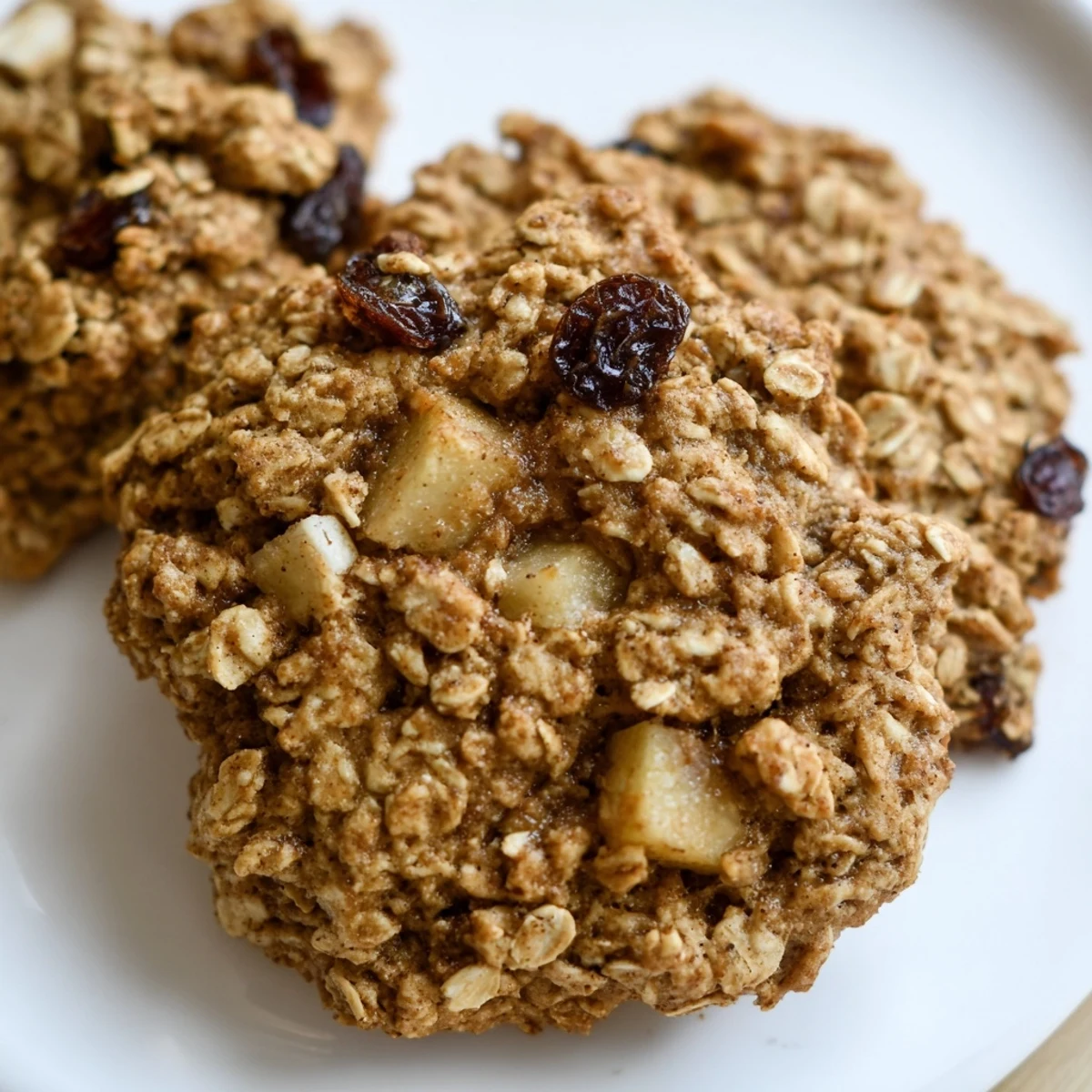 Homemade apple maple oatmeal raisin cookies cooling on a wire rack with可见 texture