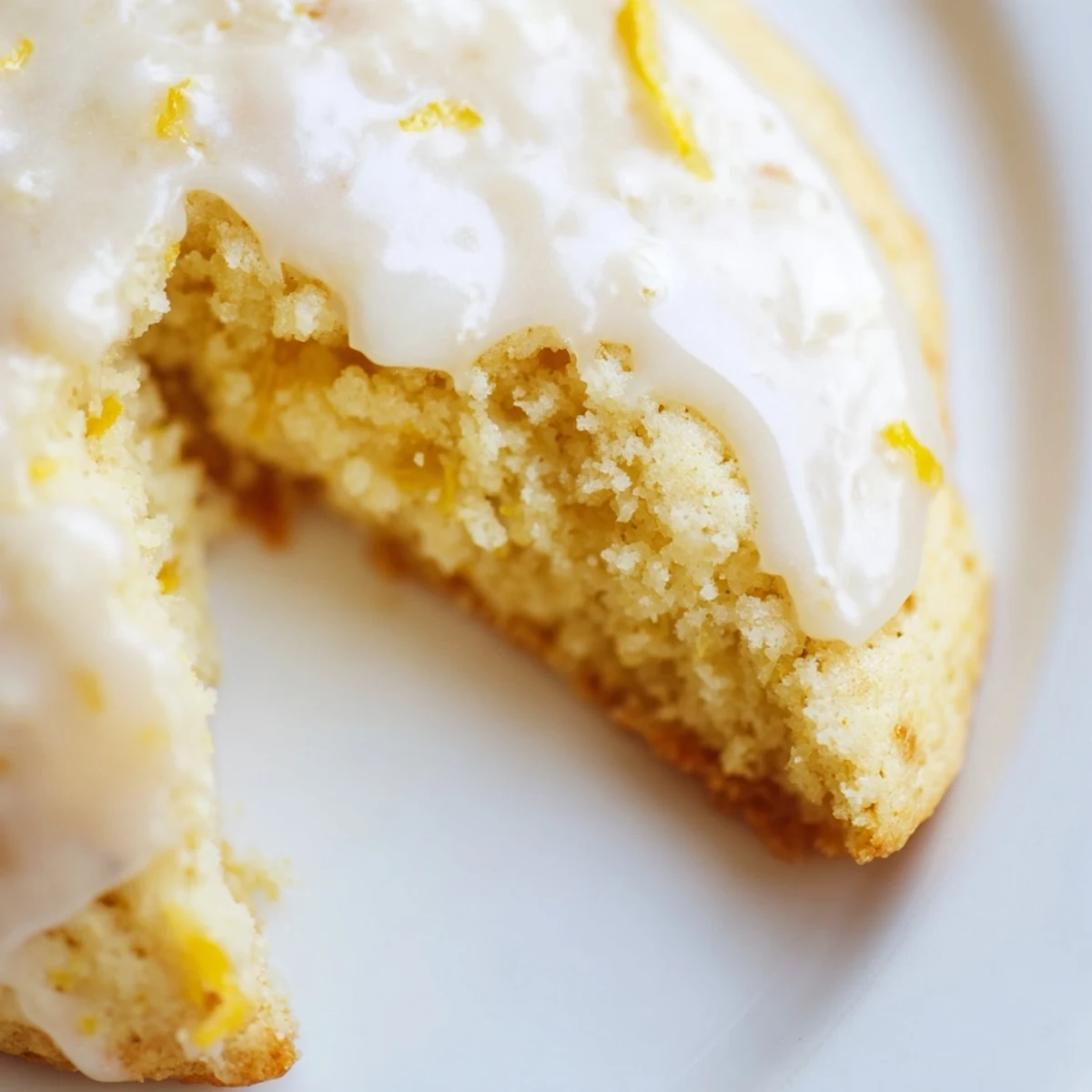 Golden gluten-free lemon ricotta style cookies topped with sweet lemon glaze cooling on baking sheet.