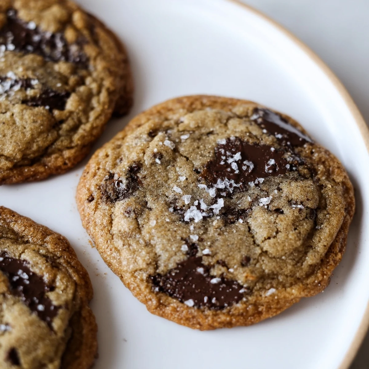 Freshly baked brown butter espresso chocolate chip cookies cooling on a wire rack with crisp golden edges and gooey centers