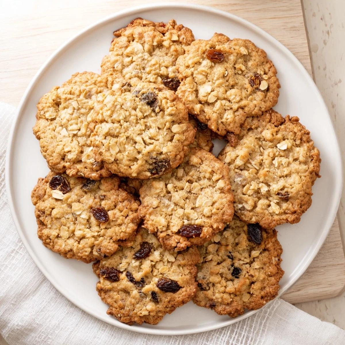 Freshly baked American-style coconut date oatmeal raisin cookies with golden edges and a soft, textured center