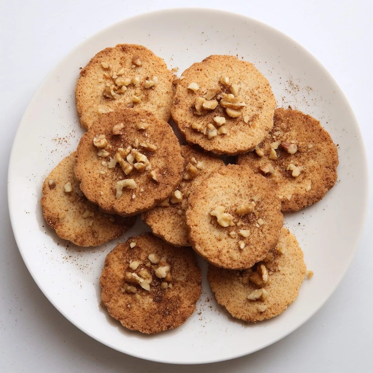 Golden brown keto spiced walnut cookies cooling on wire rack with visible nut pieces
