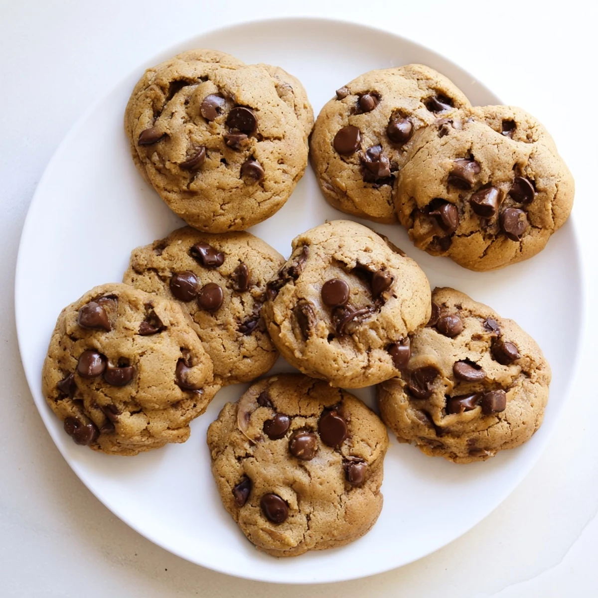 Warm gluten-free caramelized banana chocolate chip cookies fresh from the oven with gooey centers