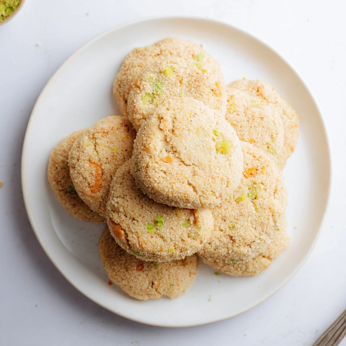 Chewy tropical sugar cookies topped with sparkling sugar and fresh lime zest garnish