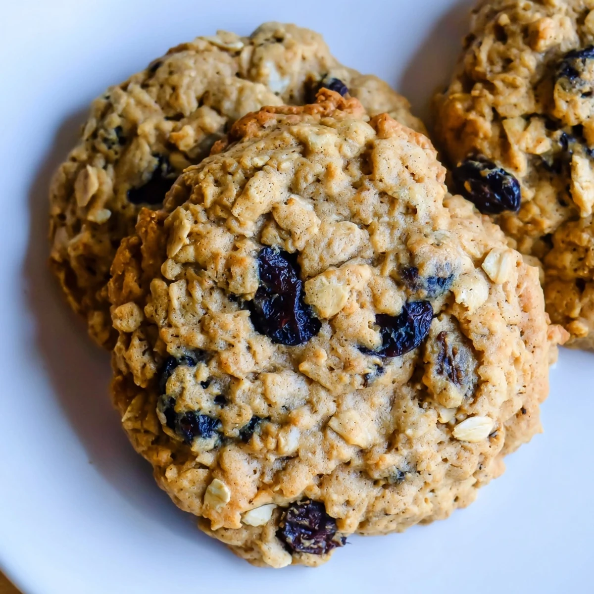 Golden blueberry maple oatmeal raisin cookies fresh from the oven with visible fruit