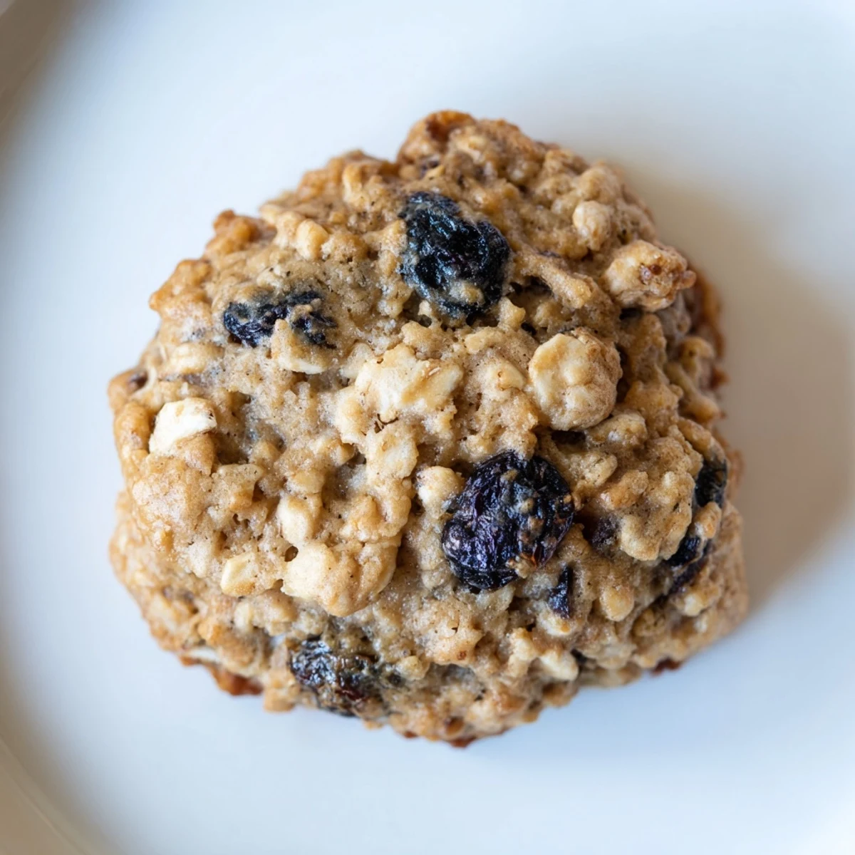 Homemade blueberry maple oatmeal raisin cookies stacked on a wooden serving board