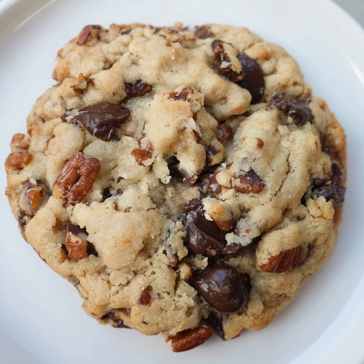 Freshly baked low-carb maple pecan chocolate chip cookies cooling on a wire rack with golden edges