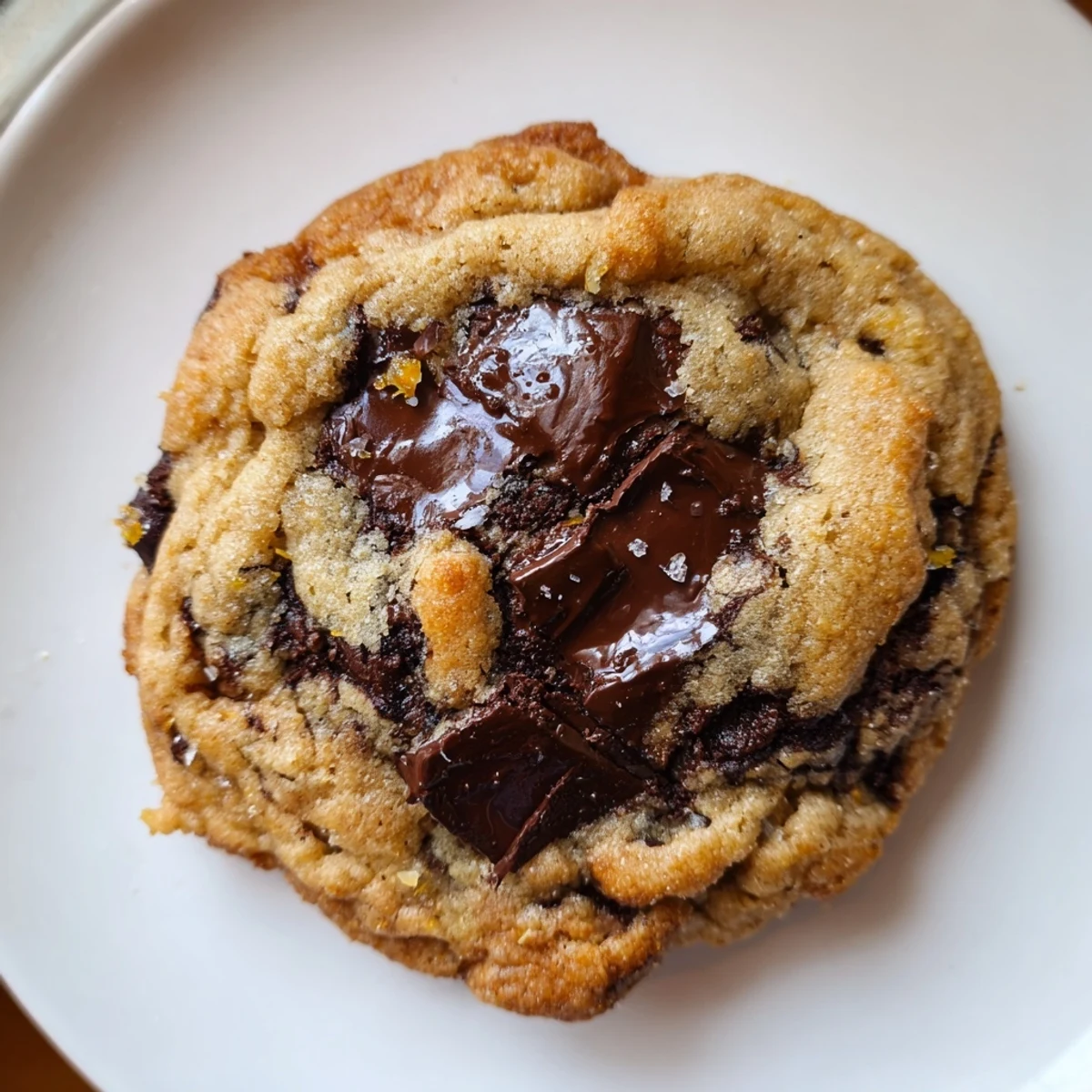 Chewy gluten-free dark chocolate orange chip cookies with melted chocolate chunks and golden edges