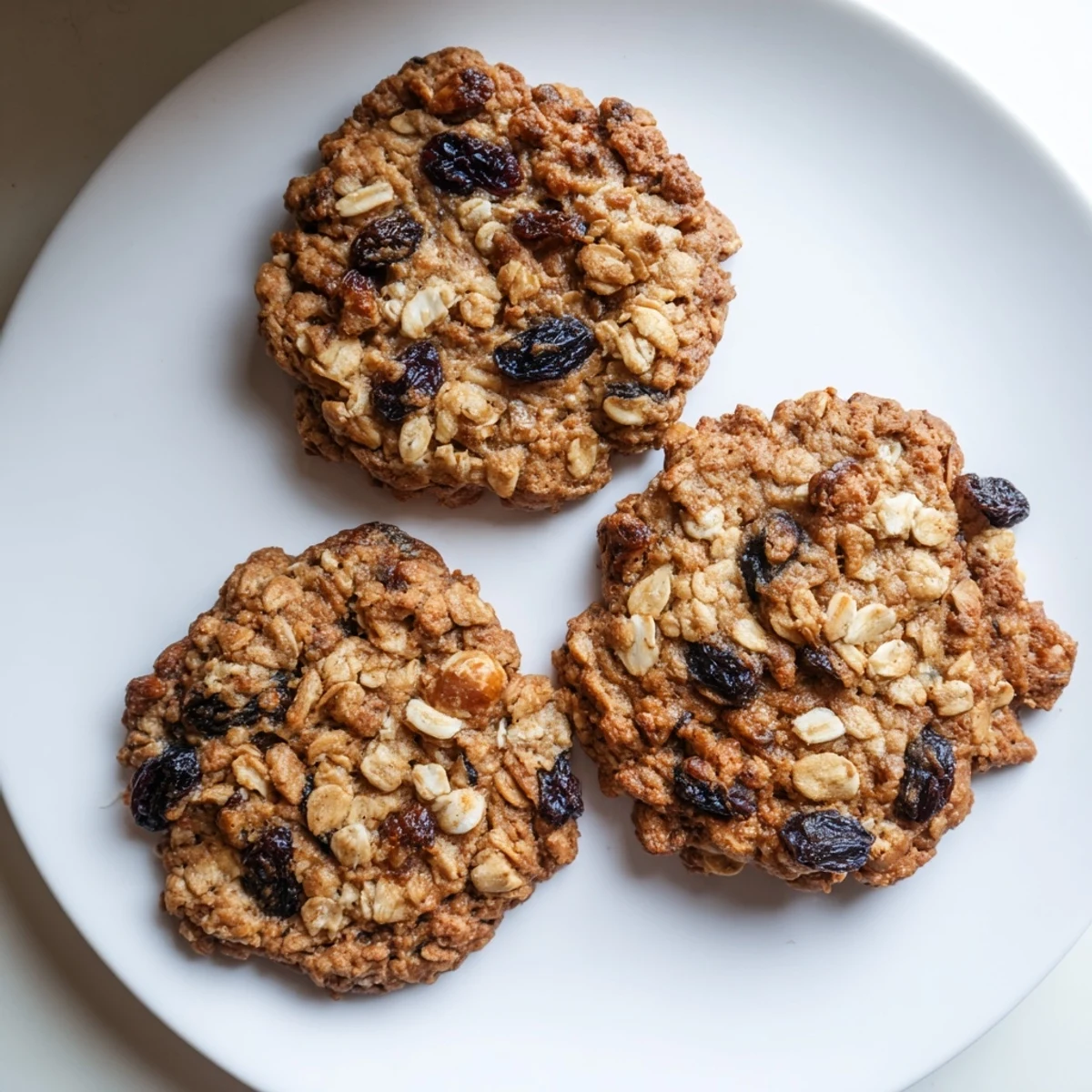 Freshly baked vegan cherry almond oatmeal raisin cookies cooling on a wire rack