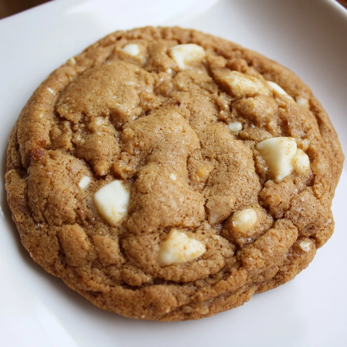 Golden brown gluten-free brown butter white chocolate chip cookies stacked on a wire cooling rack