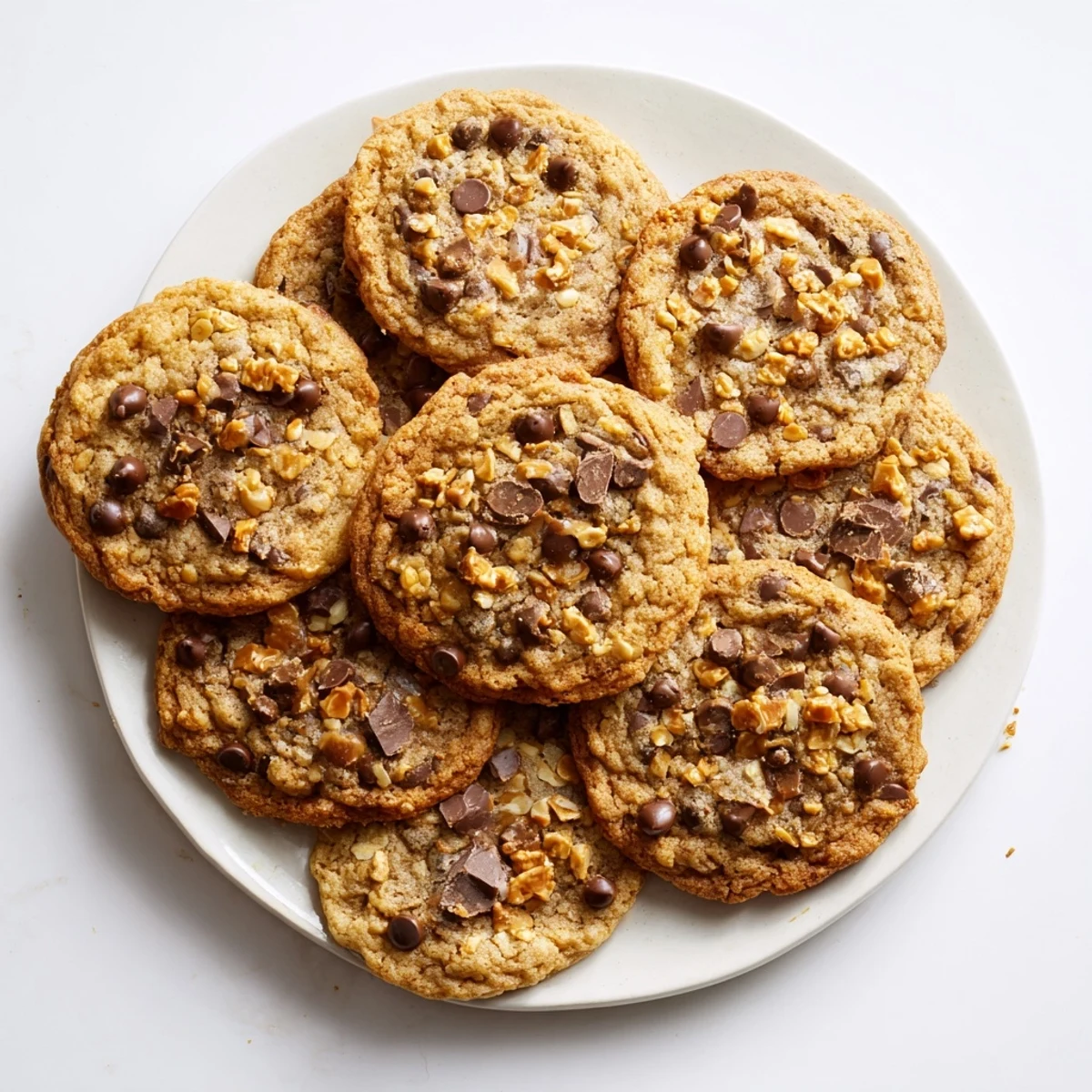 Chewy gluten-free espresso toffee chocolate chip cookies with melty chocolate chunks and golden edges