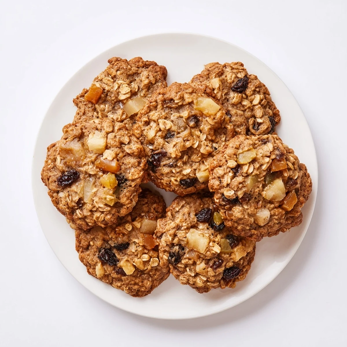 Golden brown caramel apple oatmeal raisin cookies fresh from the oven with melted caramel pieces