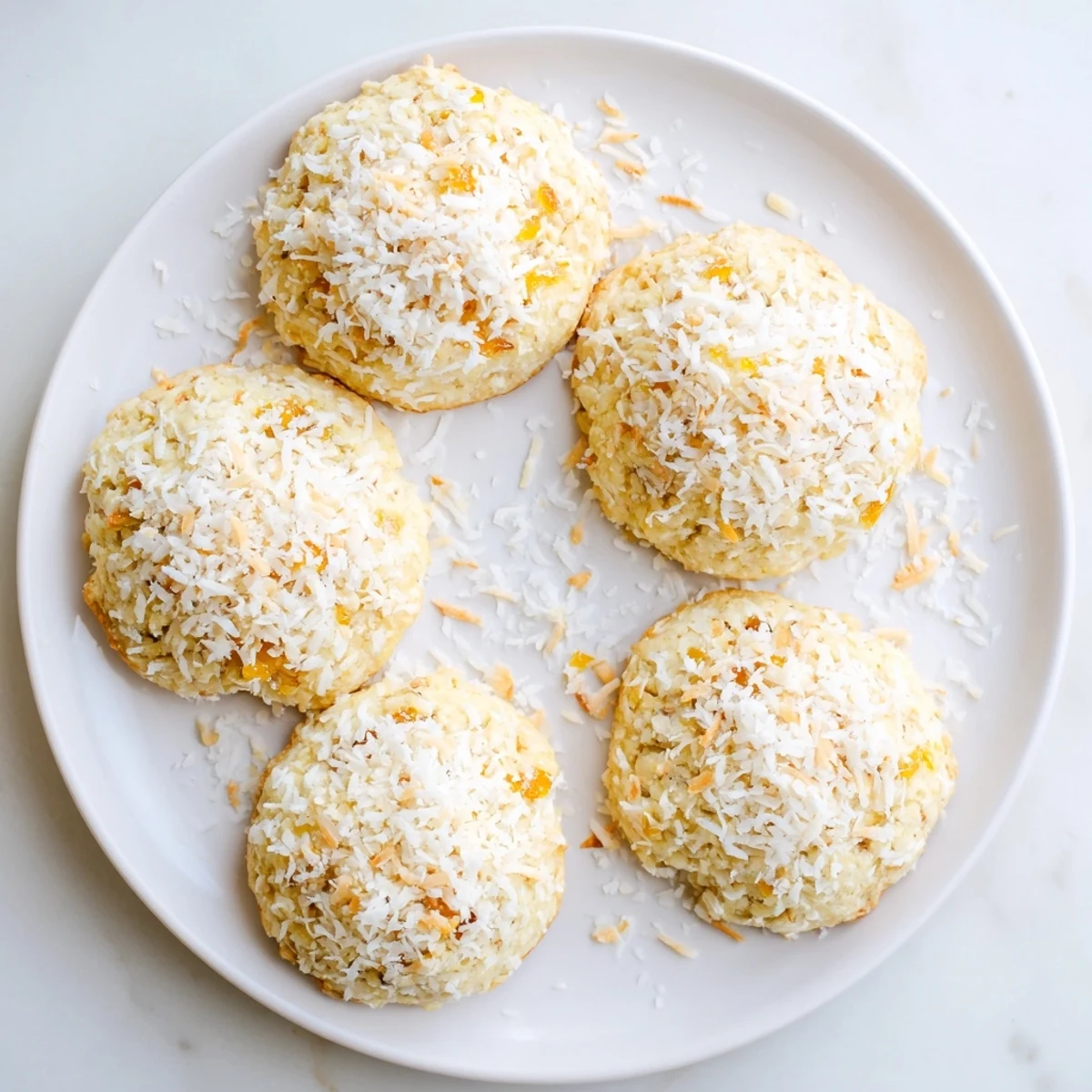 Freshly baked vegan mango coconut sugar cookies cooling on a wire rack with golden edges